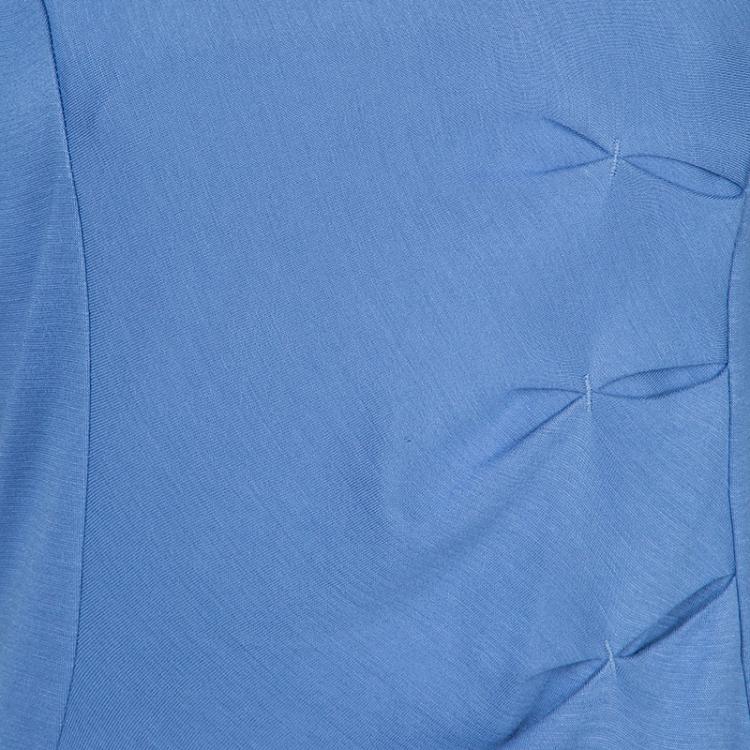 Pre Owned Emporio Armani Blue Knit Ruched Dress L