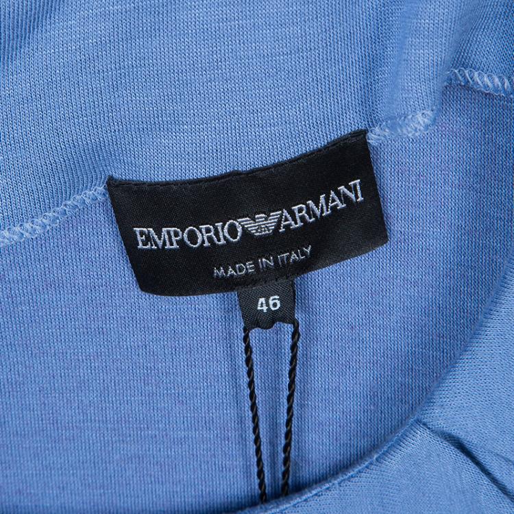 Pre Owned Emporio Armani Blue Knit Ruched Dress L