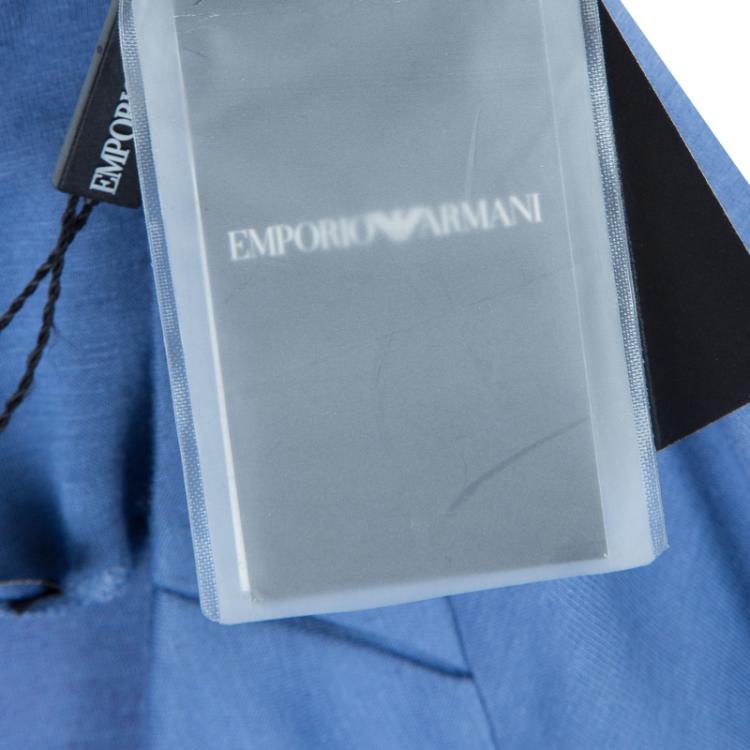 Pre Owned Emporio Armani Blue Knit Ruched Dress L