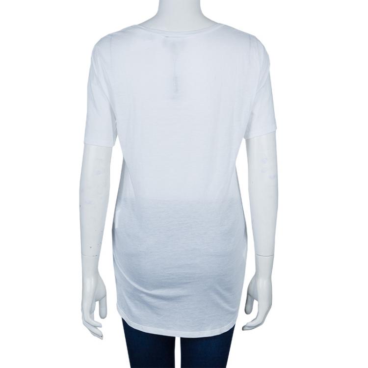 Pre Owned Emporio Armani White Studded Logo T-Shirt L
