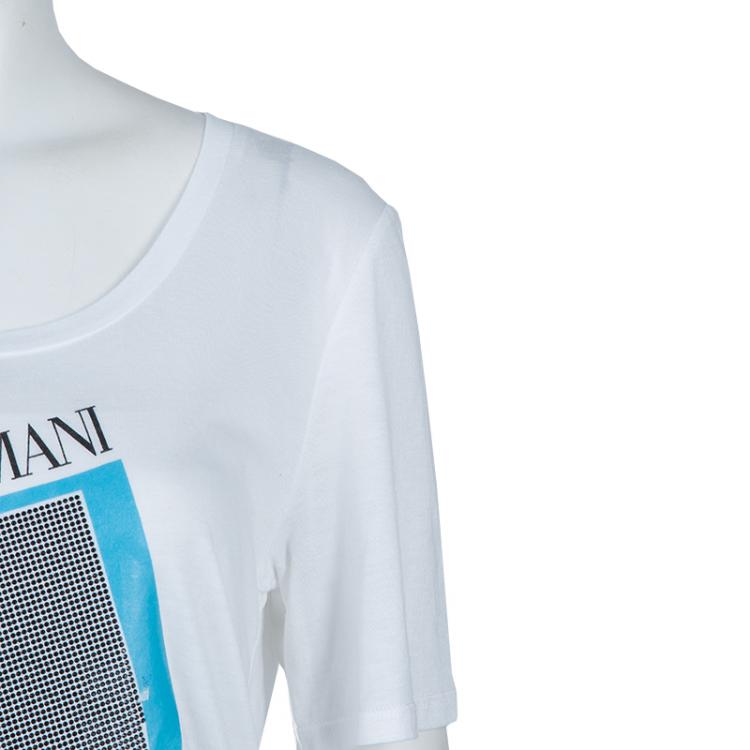 Pre Owned Emporio Armani White Studded Logo T-Shirt L