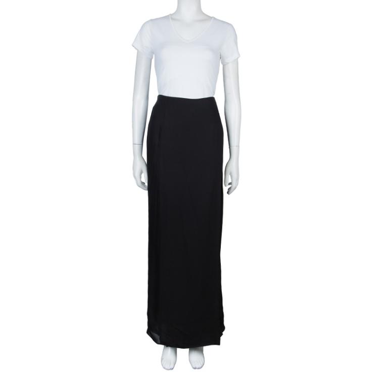 Pre Owned Emporio Armani Black Silk Maxi Skirt  M
