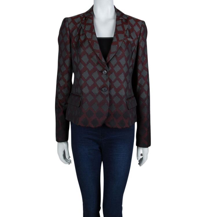 Pre Owned Emporio Armani Burgundy Textured Jacquard Blazer L