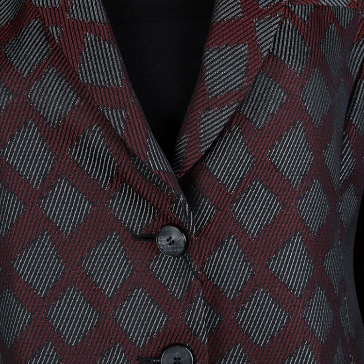 Pre Owned Emporio Armani Burgundy Textured Jacquard Blazer L