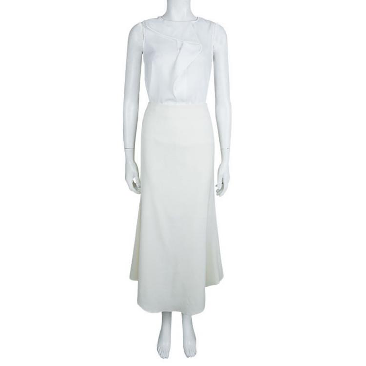 Pre Owned Emporio Armani Cream Wool Flared Maxi Skirt L