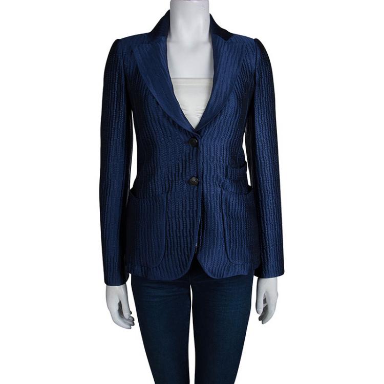 Pre Owned Emporio Armani Navy Blue Intracciato Effect Blazer S