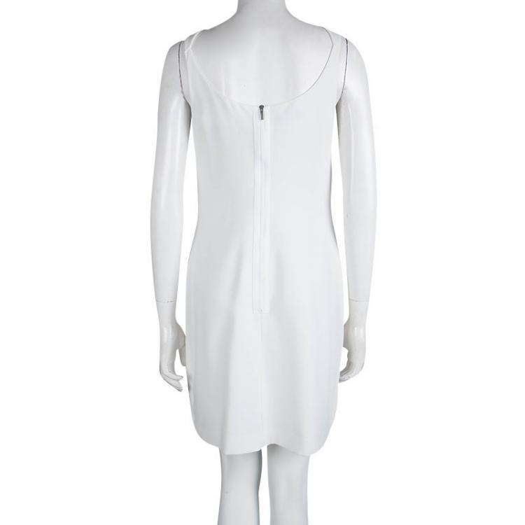 Pre Owned Emporio Armani White Draped Pocket Detail Sleeveless Dress M