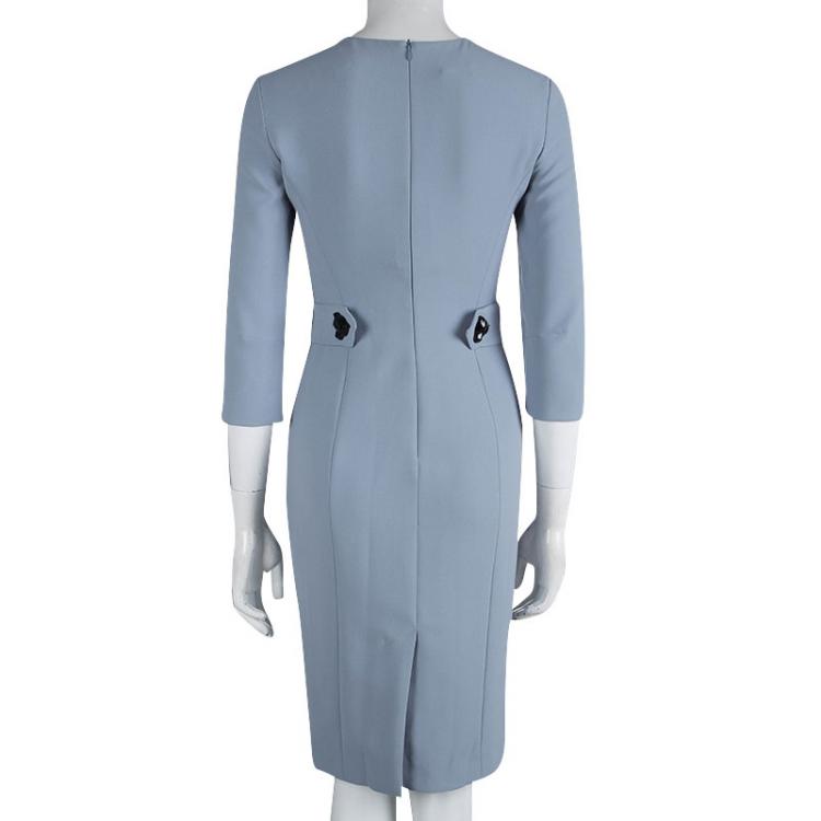 Pre Owned Emporio Armani Grey V-neck Button Detail Fitted Dress S