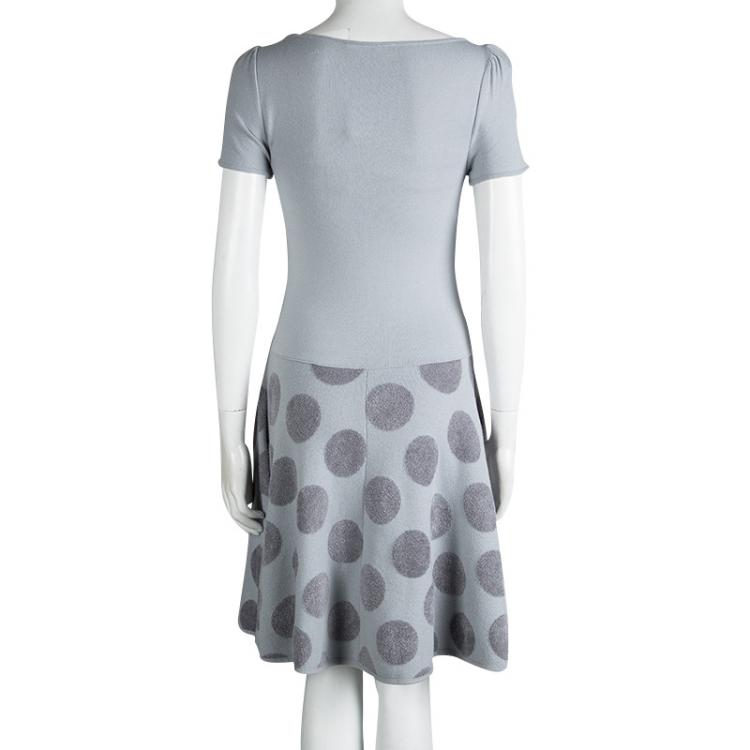 مملوكة مسبقًا Emporio Armani Grey Chenille Polka Dot Short Sleeve Knit Dress M