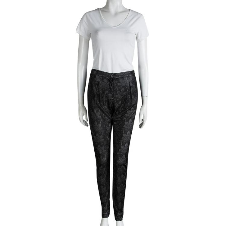 Pre Owned Emporio Armani Grey Floral Jersey Jacquard Trousers M