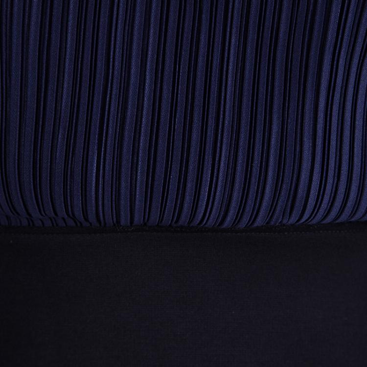 Pre Owned Emporio Armani Navy Blue Plisse One Shoulder Dress S