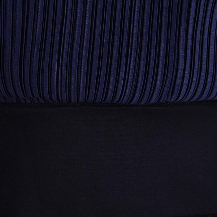 Pre Owned Emporio Armani Navy Blue Plisse One Shoulder Dress M