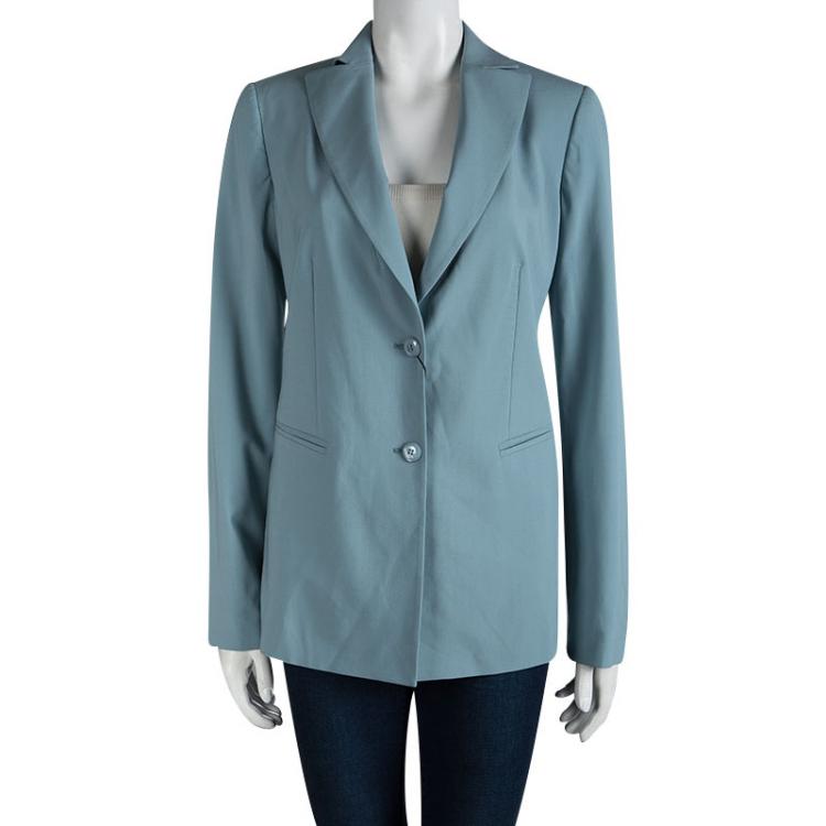 Pre Owned Emporio Armani Teal Wool Notched Collar Blazer L