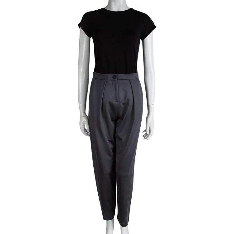 Pre Owned Emporio Armani Grey High Waist Regular Fit Trousers S 