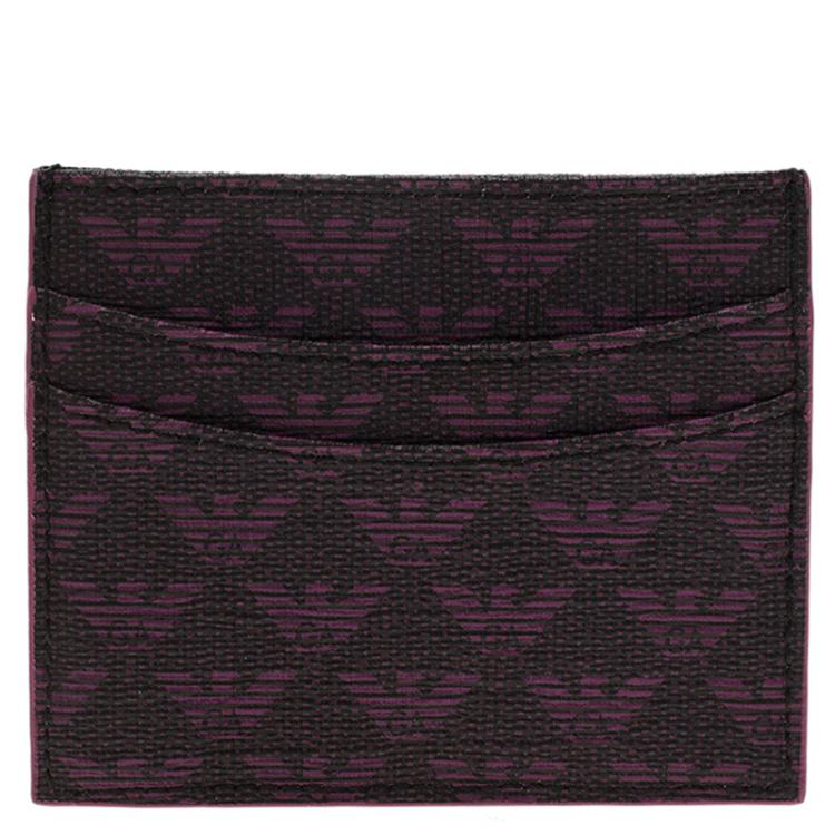 Pre Owned Emporio Armani Purple Canvas Logo Print Card Holder