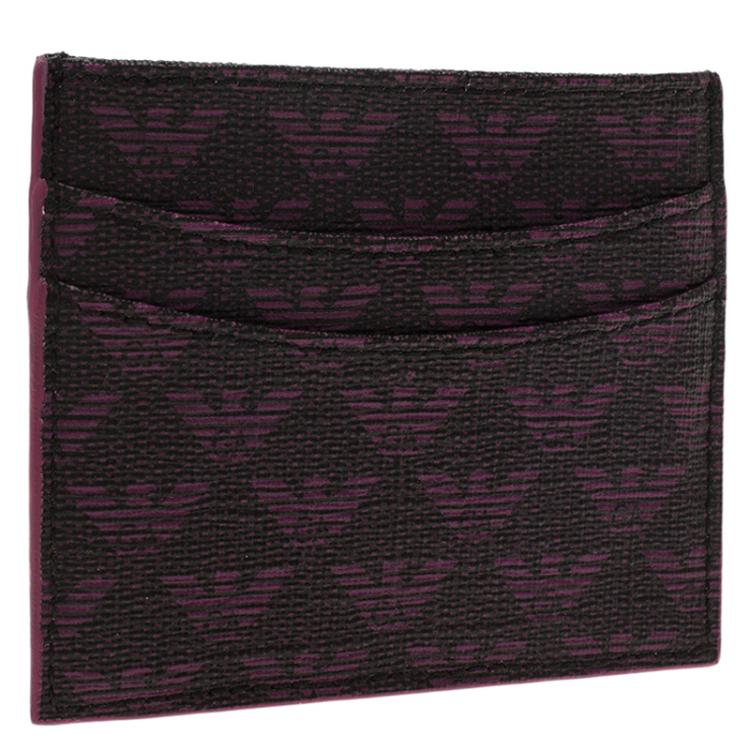 Pre Owned Emporio Armani Purple Canvas Logo Print Card Holder