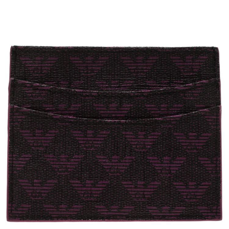 Pre Owned Emporio Armani Purple Canvas Logo Print Card Holder