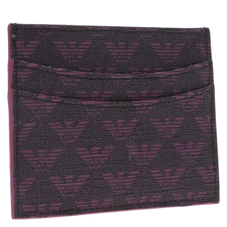 Pre Owned Emporio Armani Purple Monogram Canvas Card Holder