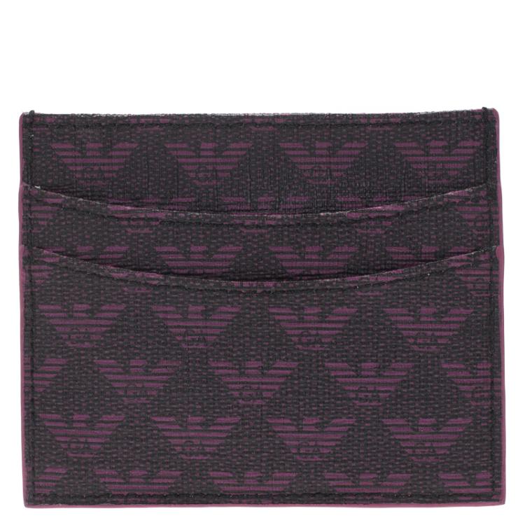 Pre Owned Emporio Armani Purple Monogram Canvas Card Holder