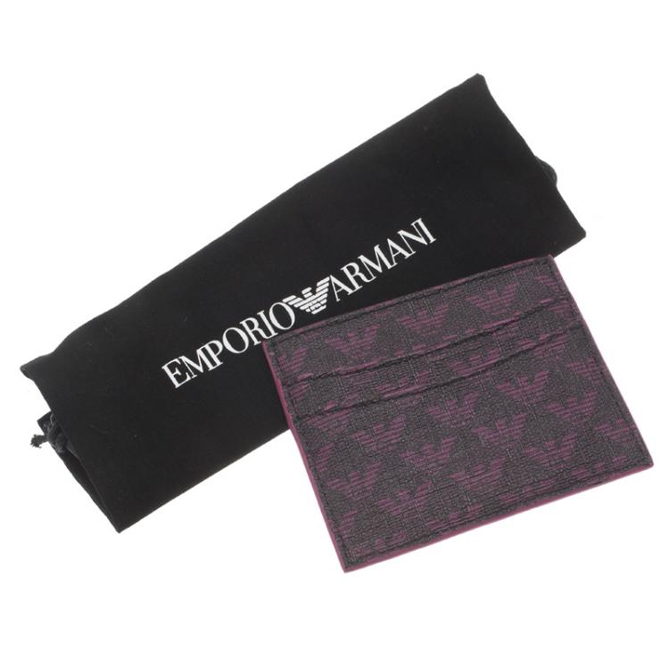 Pre Owned Emporio Armani Purple Monogram Canvas Card Holder