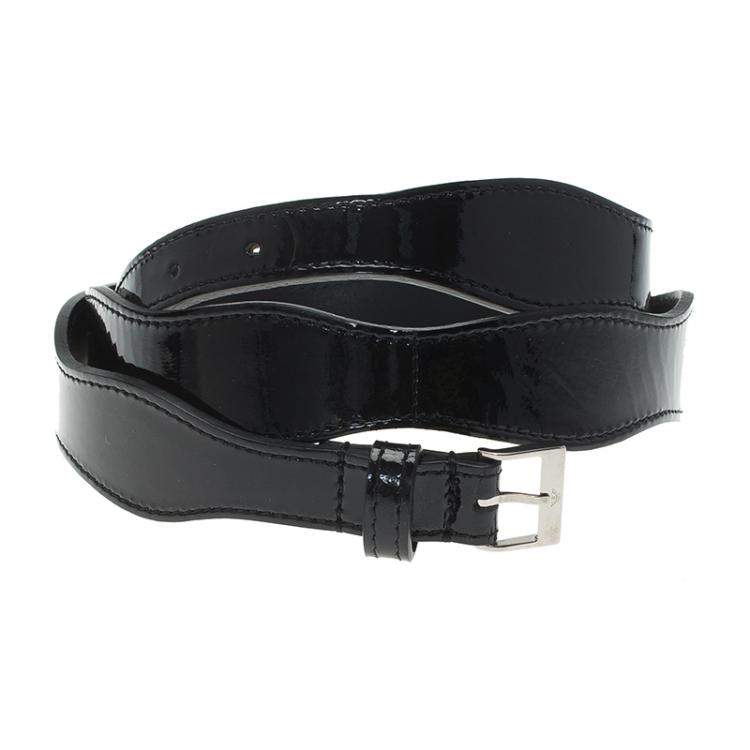 Pre Owned Emporio Armani Black Patent Wavy Belt 105 CM