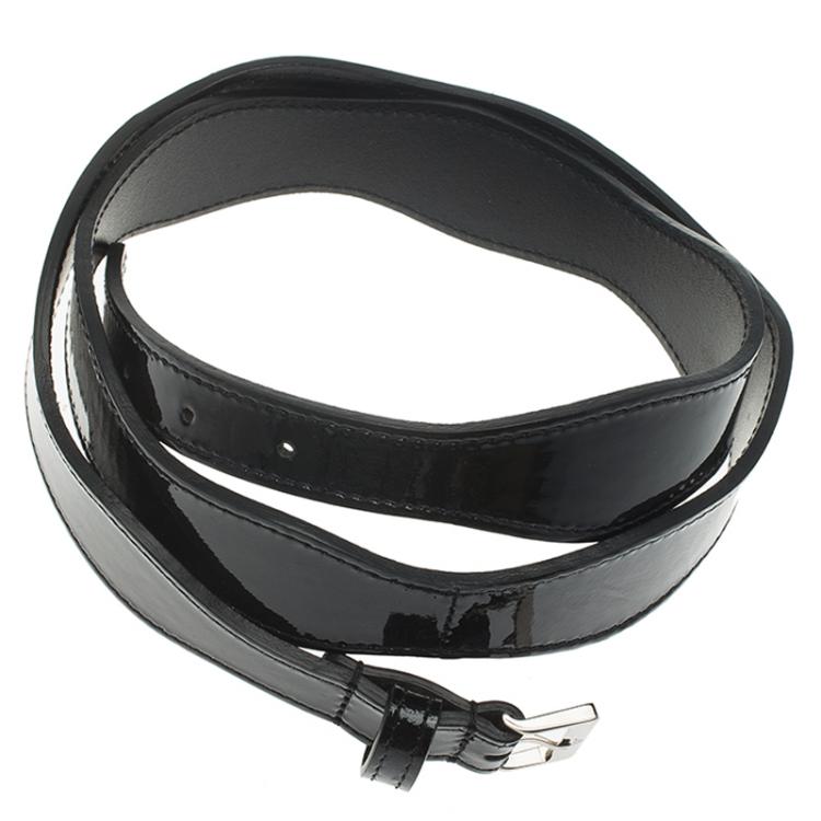 Pre Owned Emporio Armani Black Patent Wavy Belt 105 CM