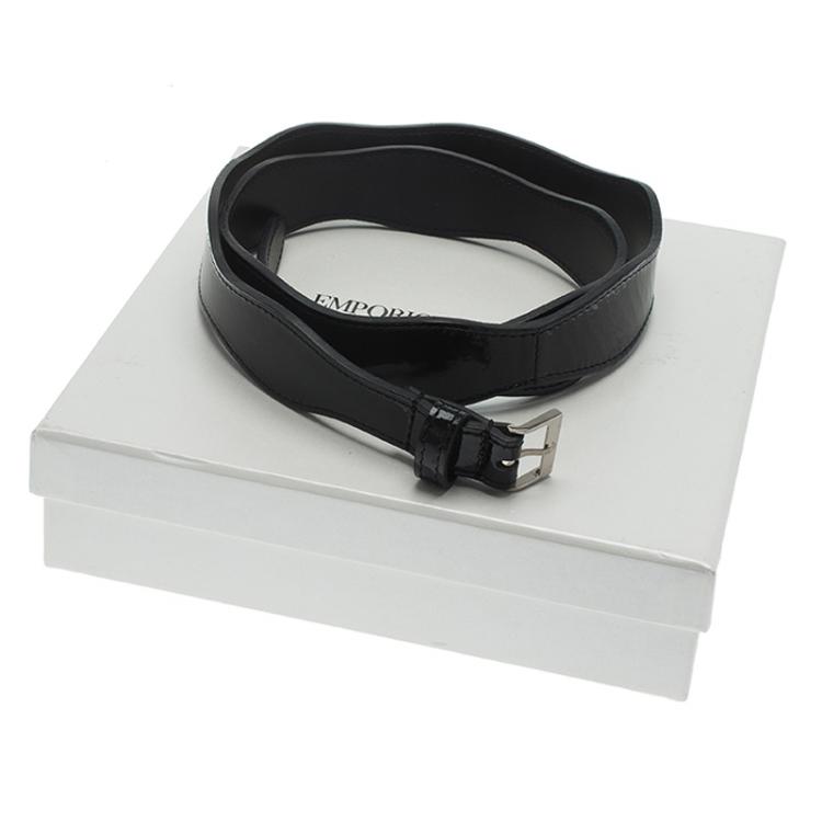Pre Owned Emporio Armani Black Patent Wavy Belt 105 CM