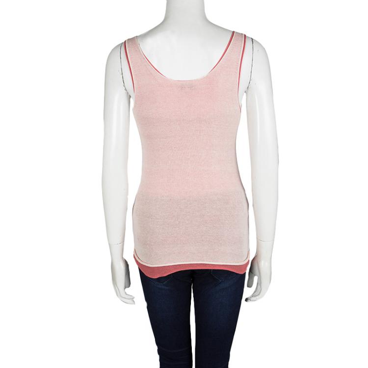 Pre Owned Emporio Armani Bicolor Knit Double Layer Sleeveless Tank Top S