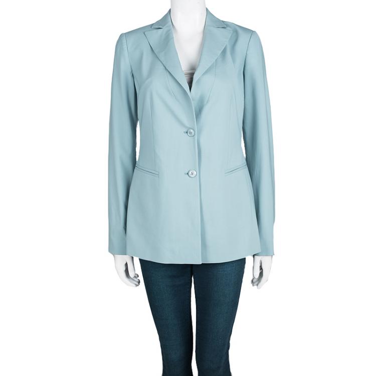 Pre Owned Emporio Armani Teal Blue Wool Tailored Two Button Blazer M
