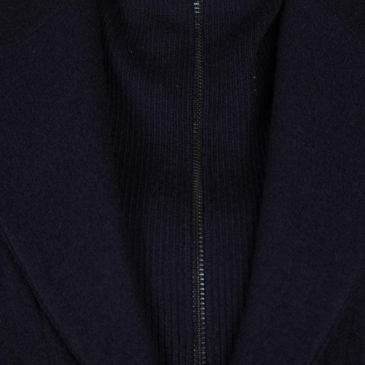 Pre Owned Emporio Armani Navy Blue Wool Faux Double Layer Jacket S