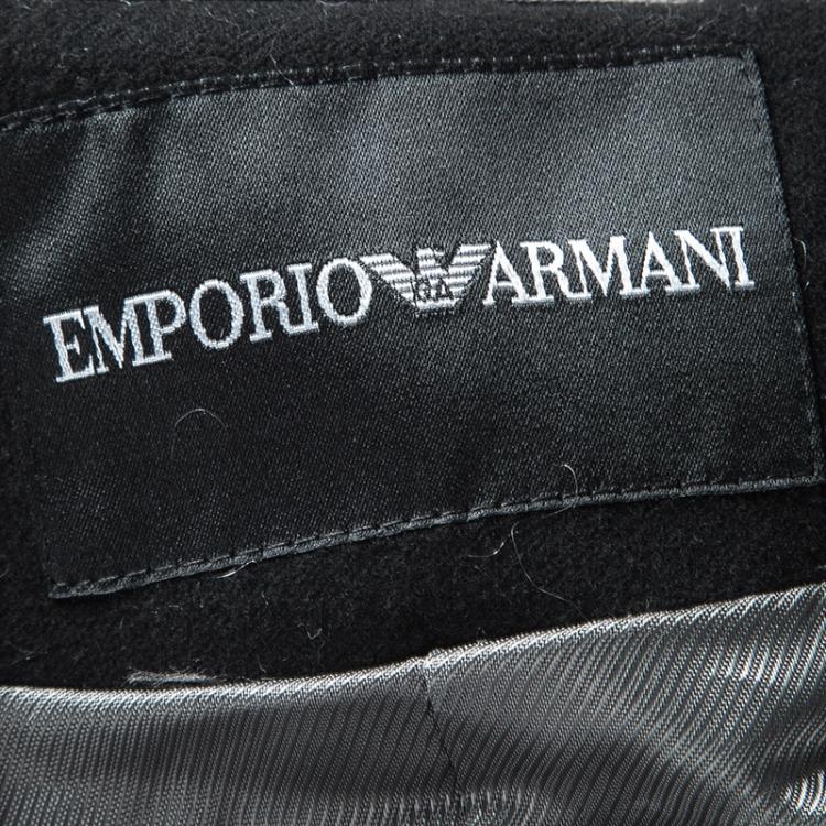 Pre Owned Emporio Armani Grey Textured Wool Zip Front Jacket S