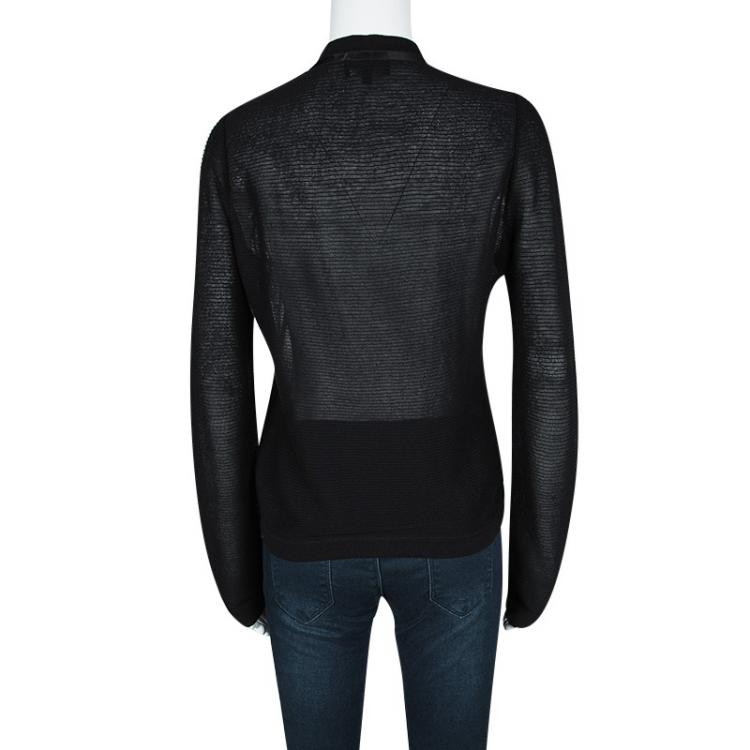 Pre Owned Emporio Armani Black Knit Combination Fabric Detail Cardigan M