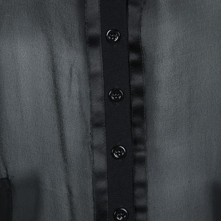 Pre Owned Emporio Armani Black Knit Combination Fabric Detail Cardigan M