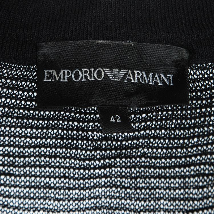 Pre Owned Emporio Armani Black Knit Combination Fabric Detail Cardigan M