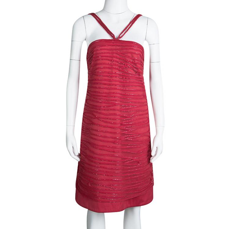 Pre Owned Emporio Armani Pink Beadwork Embellished Strappy Dress M