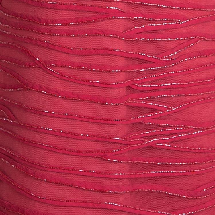 Pre Owned Emporio Armani Pink Beadwork Embellished Strappy Dress M
