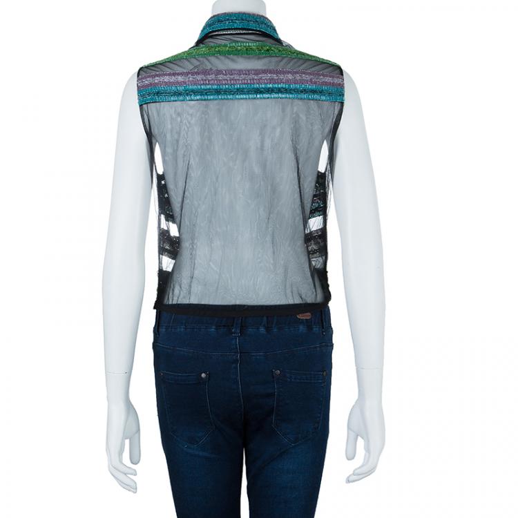Pre Owned Emporio Armani Beaded Sleeveless Top S