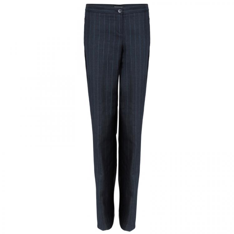 Pre Owned Emporio Armani Grey Striped Pant Suit S
