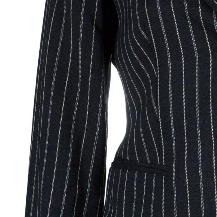 Pre Owned Emporio Armani Black Striped Pant Suit S