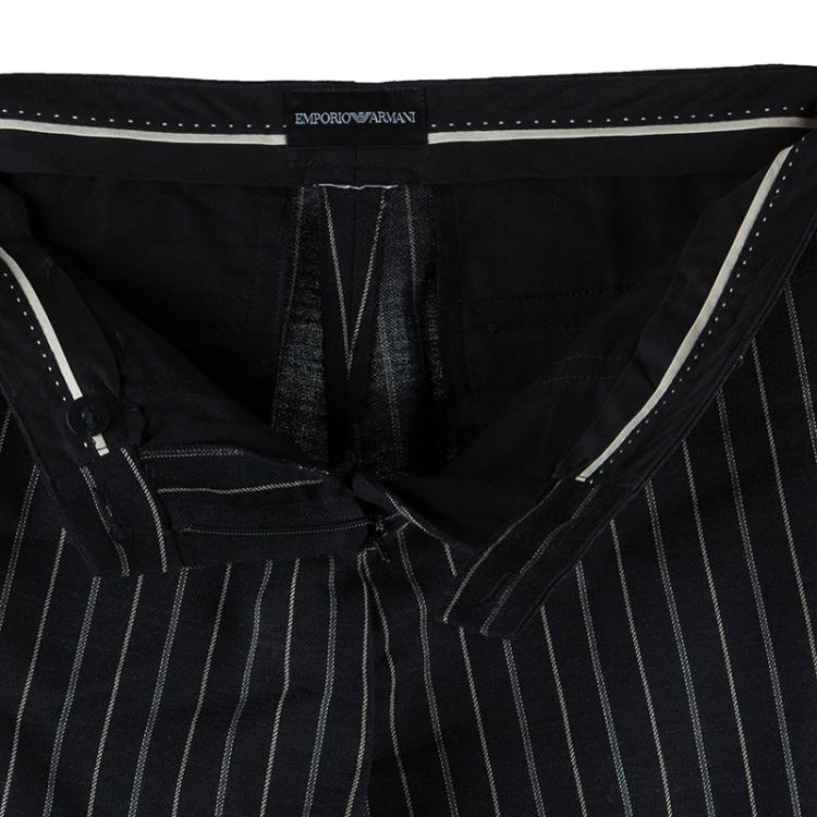 Pre Owned Emporio Armani Black Striped Pant Suit S