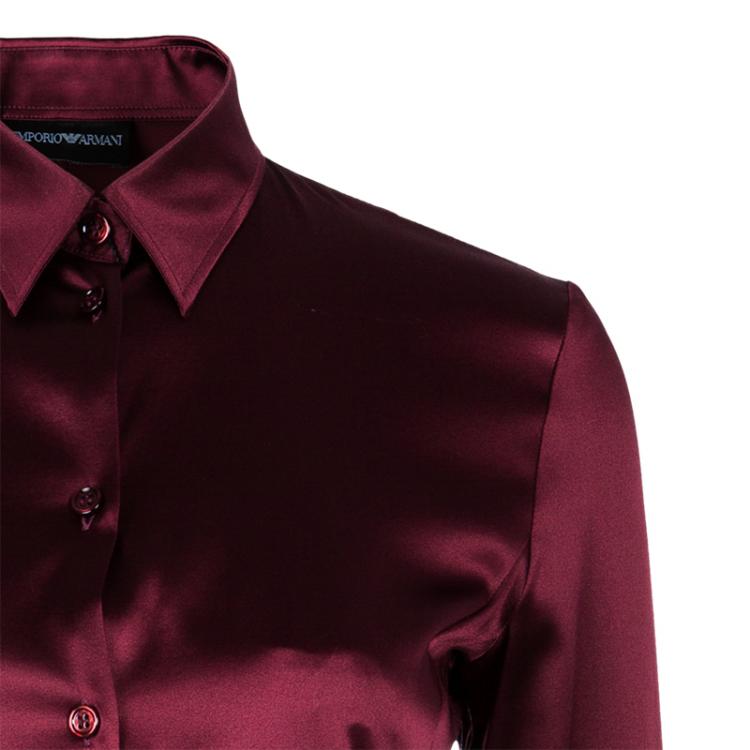 Pre Owned Emporio Armani Red Silk Blouse S