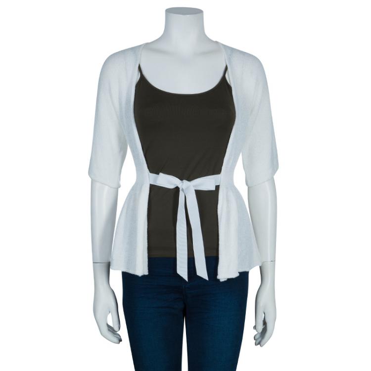Pre Owned Emporio Armani White Knit Cardigan/Top M