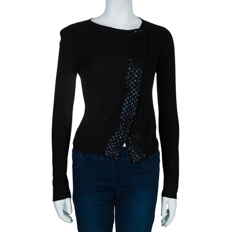 Pre Owned Emporio Armani Black Embellished Cardigan S