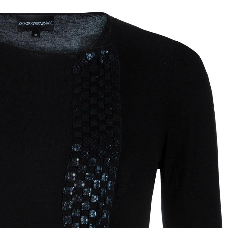 Pre Owned Emporio Armani Black Embellished Cardigan S