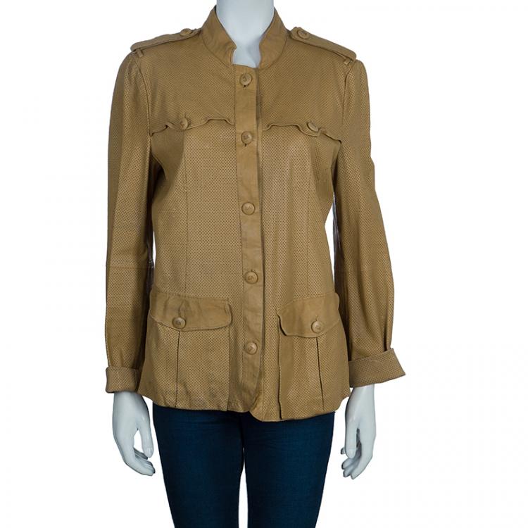 Pre Owned Emporio Armani Brown Perforated Leather Jacket L