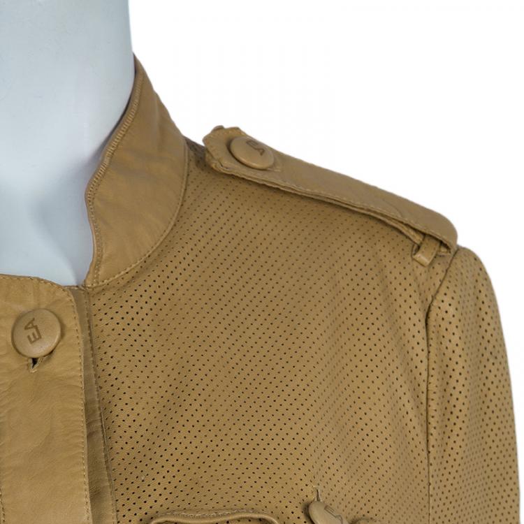 Pre Owned Emporio Armani Brown Perforated Leather Jacket L