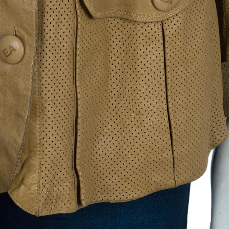 Pre Owned Emporio Armani Brown Perforated Leather Jacket L