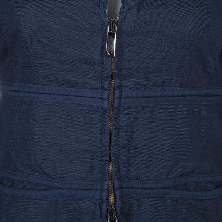 Pre Owned Emporio Armani Navy Blue Notched Collar Cotton-Linen Jacket S