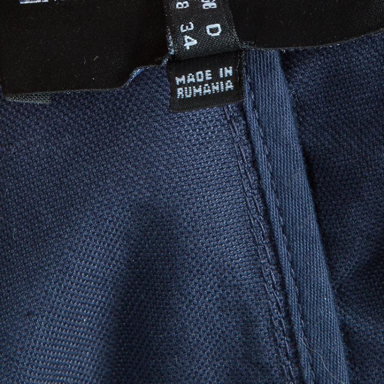 Pre Owned Emporio Armani Navy Blue Notched Collar Cotton-Linen Jacket S