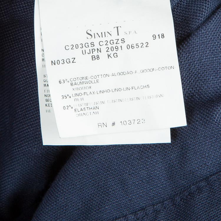 Pre Owned Emporio Armani Navy Blue Notched Collar Cotton-Linen Jacket S